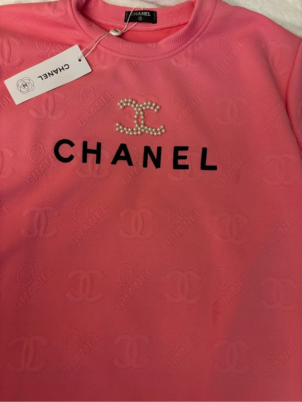 2 piece  Pink Pearl-Logo Embossed Lounge Set